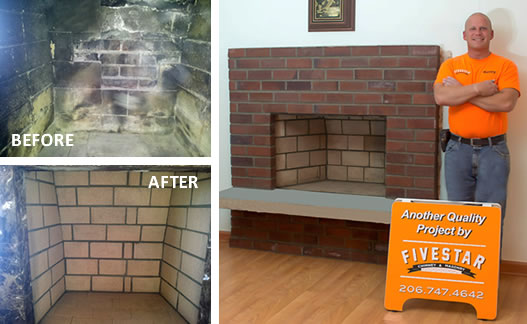 before and after firebox repair | Five Star Chimney & Masonry